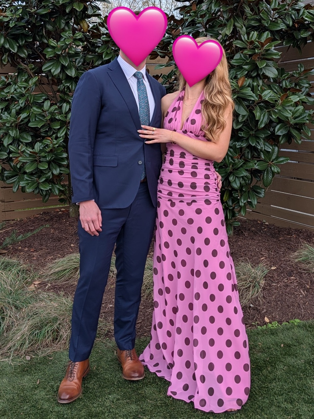 Pink and Brown Polka Dot Halter Maxi Dress - Picture 4 of 5